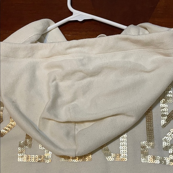 PINK Victoria's Secret Cream Hoodie with Gold Sequins. Worn 3 Times. - Picture 8 of 11